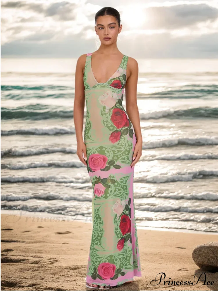 Print Thin Stylish Long Vacation Dress - Image 3