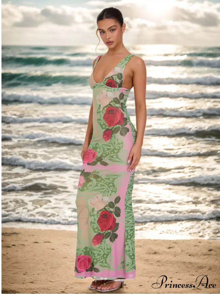 Print Thin Stylish Long Vacation Dress - Image 4