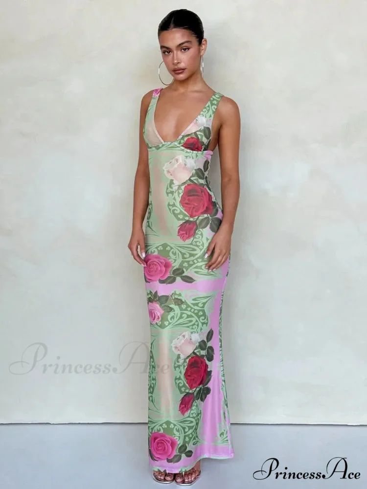 Print Thin Stylish Long Vacation Dress - Image 5