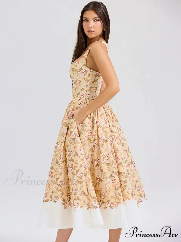 Print Waist Encircle A-line Holiday Dress - Image 10