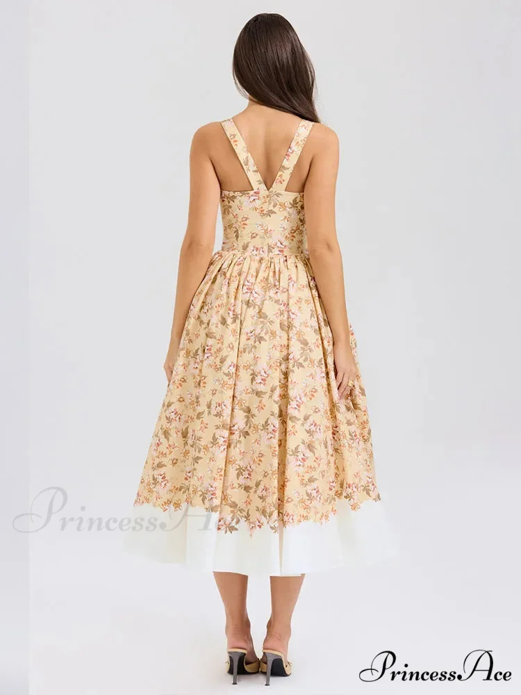 Print Waist Encircle A-line Holiday Dress - Image 11