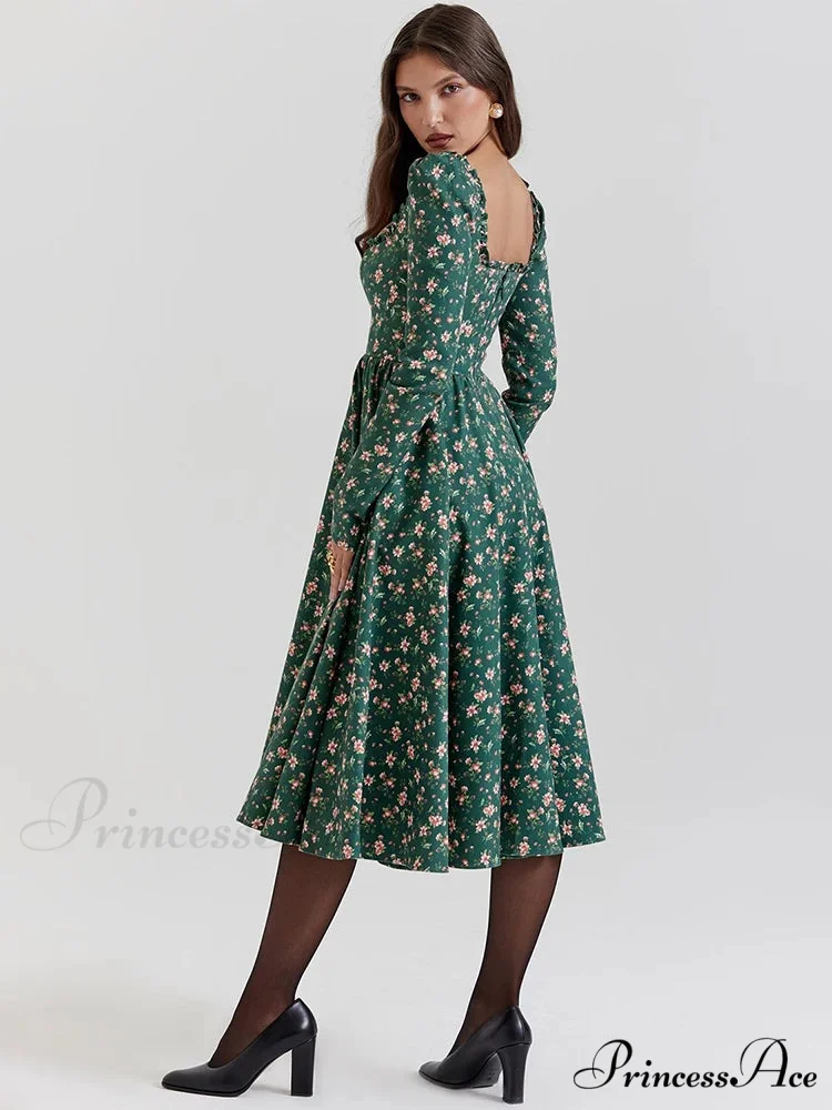 Printed Backless Square Neck Midi Flower Dress - Image 4