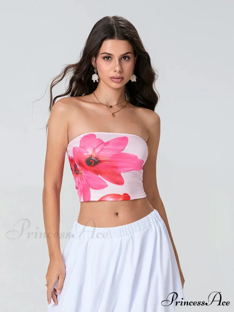 Printed Backless Strapless Cropped Tube Top Bandeau - Image 4