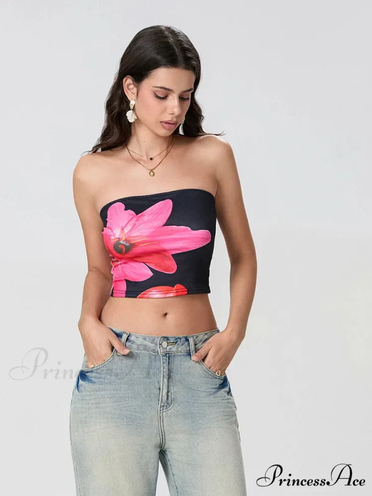Printed Backless Strapless Cropped Tube Top Bandeau - Image 7