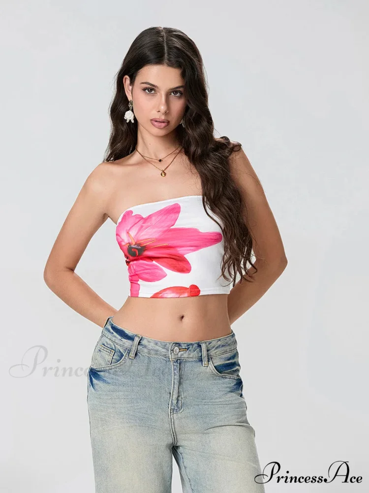 Printed Backless Strapless Cropped Tube Top Bandeau - Image 8