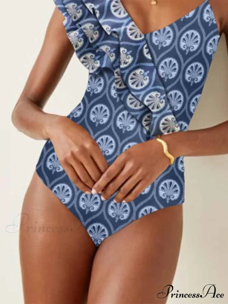 Printed Deep V One Piece Swimsuit - Image 2