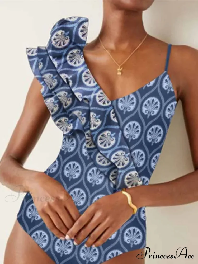 Printed Deep V One Piece Swimsuit - Image 3