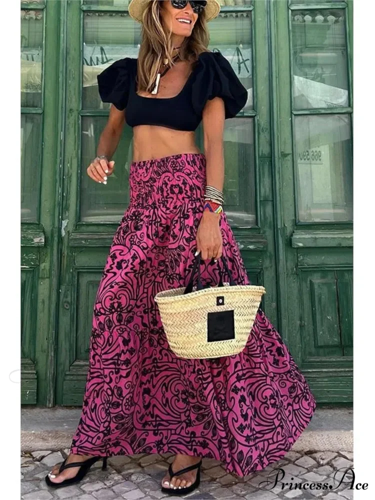 Printed Flared Beach Skirt for Summer Informal Getaway - Image 2