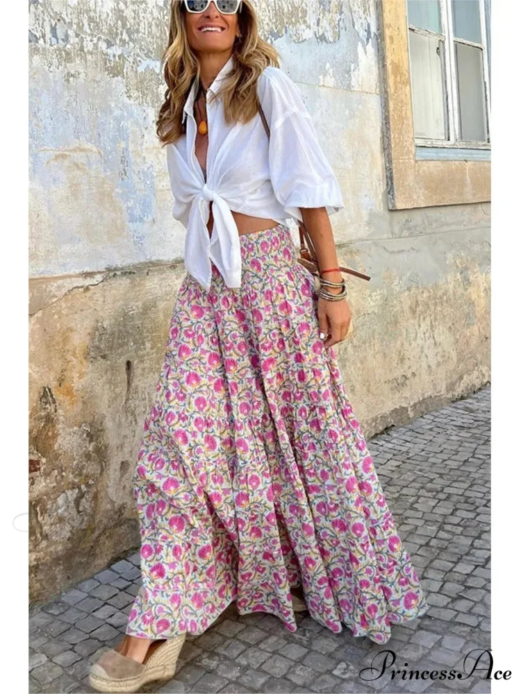Printed Flared Beach Skirt for Summer Informal Getaway - Image 3