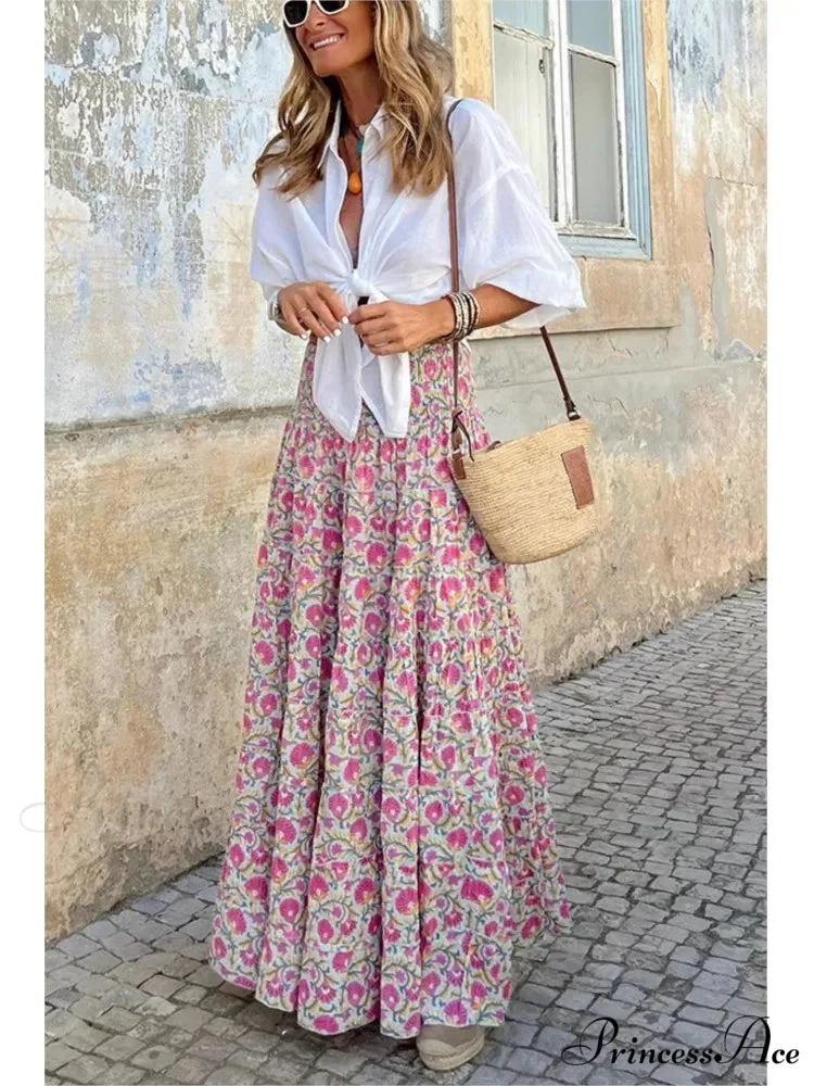 Printed Flared Beach Skirt for Summer Informal Getaway - Image 4