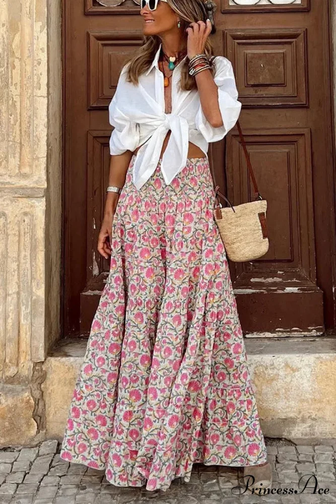 Printed Flared Beach Skirt for Summer Informal Getaway - Image 6
