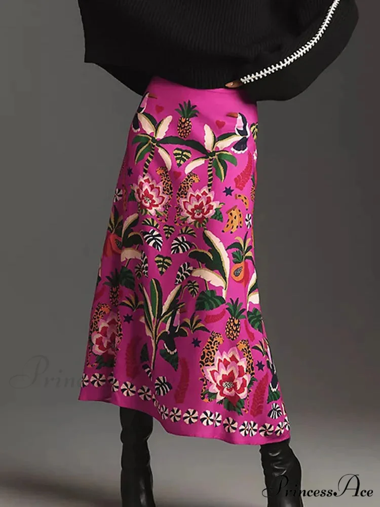 Printed Flared Skirt Flora Zipper Spring Summer Style Skirt - Image 3