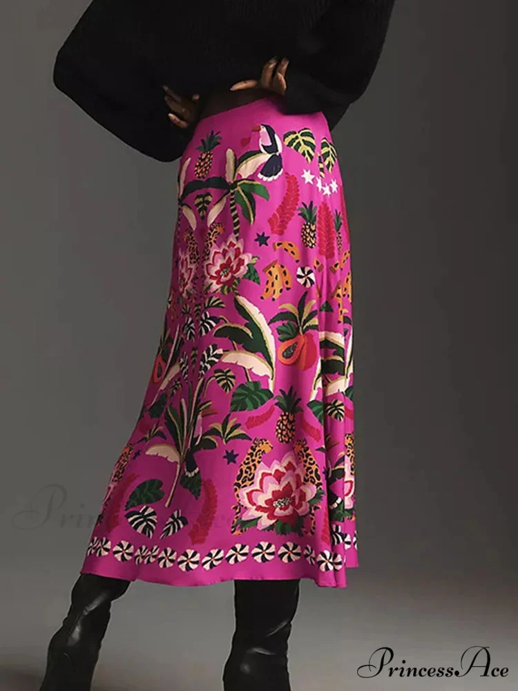 Printed Flared Skirt Flora Zipper Spring Summer Style Skirt - Image 4