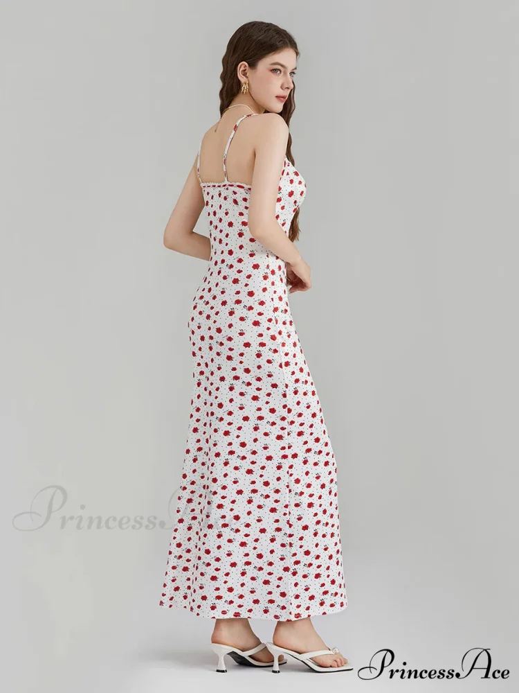 Printed Spaghetti Strap Ribbon Tie-Up Slip Holiday Flower Dress - Image 5