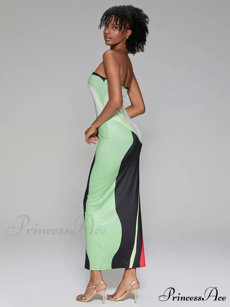 Printed Strapless Side Split Flower Dress - Image 6