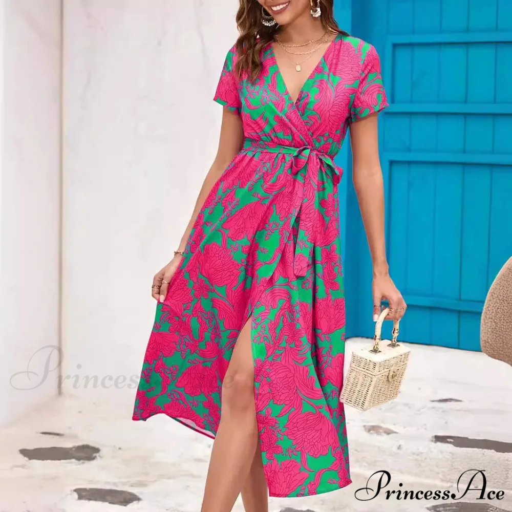 Printed V-neck Summer Dress - Image 2