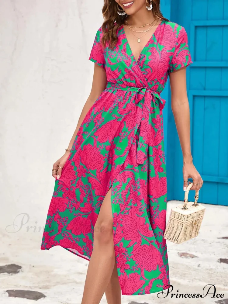 Printed V-neck Summer Dress - Image 4