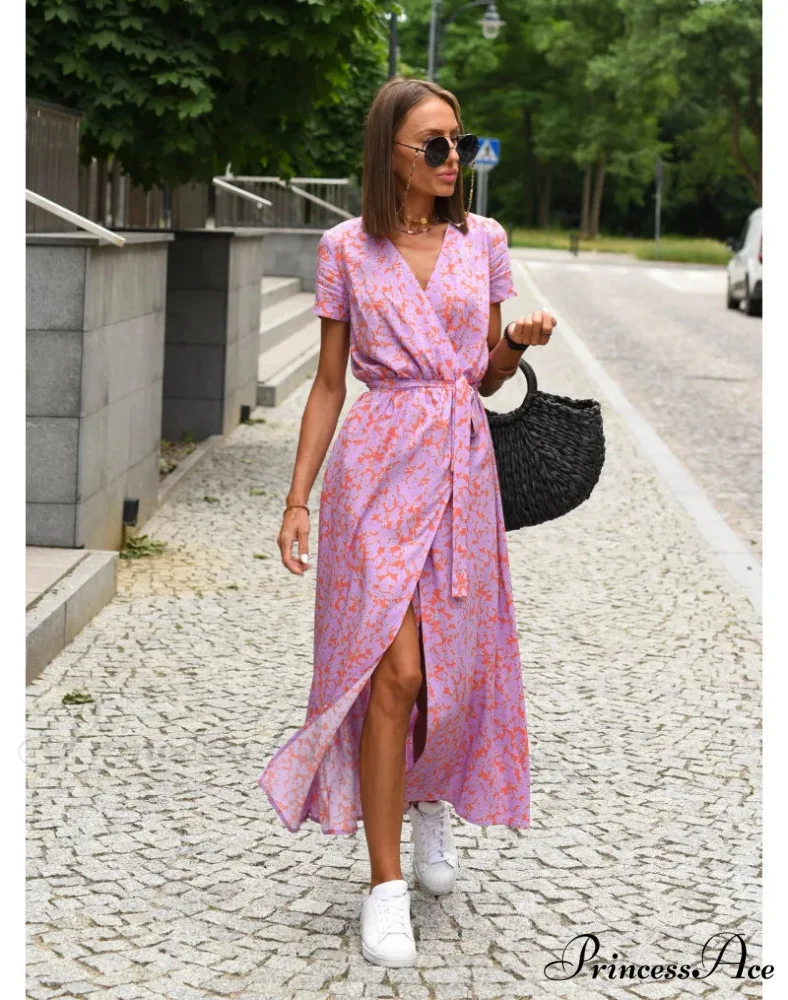 Printed V-neck Summer Dress - Image 5