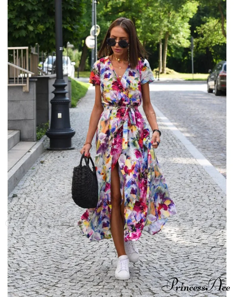 Printed V-neck Summer Dress - Image 7