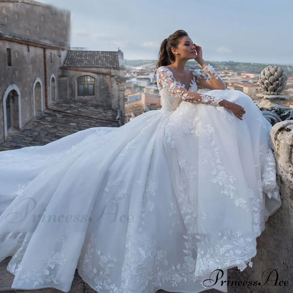 Profound Plunging Neckline Extended Train Bridal Gown - Image 2