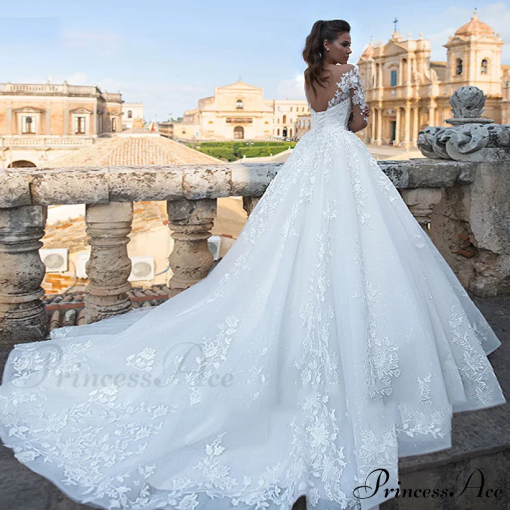 Profound Plunging Neckline Extended Train Bridal Gown - Image 5