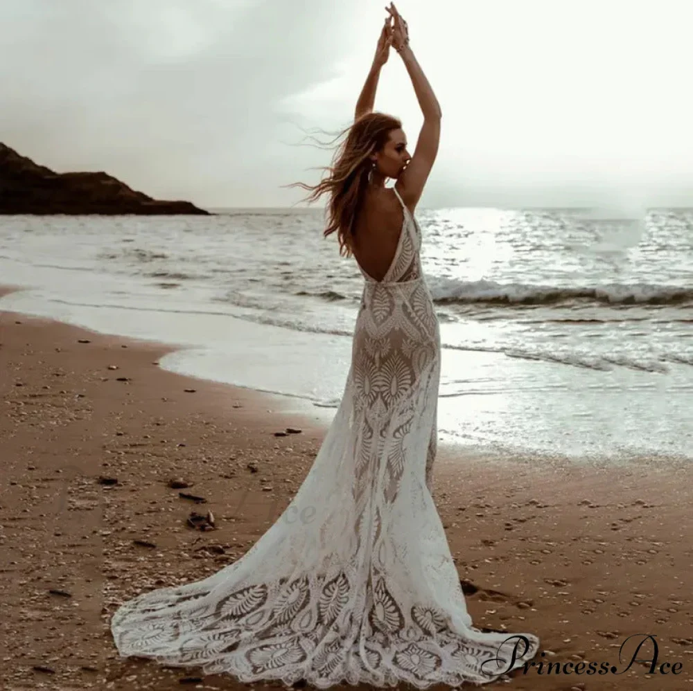 Profound Plunging Neckline Lace Mermaid Bridal Gown - Image 2