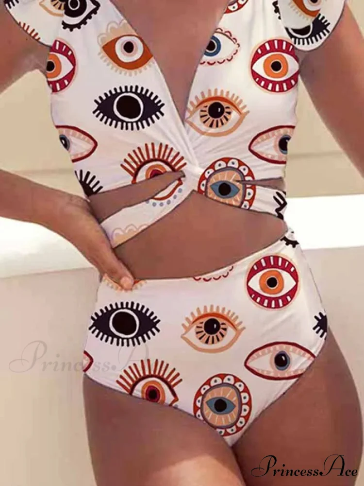 Profound V Gaze Print Chest Band One Piece - Image 2