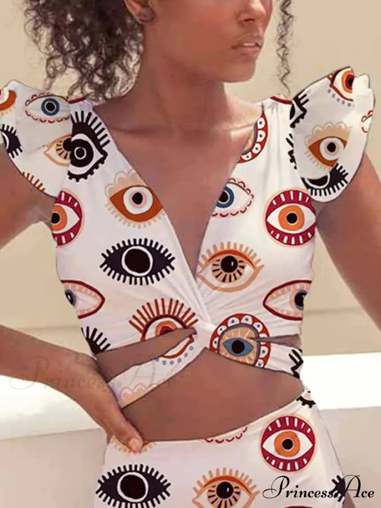 Profound V Gaze Print Chest Band One Piece - Image 3