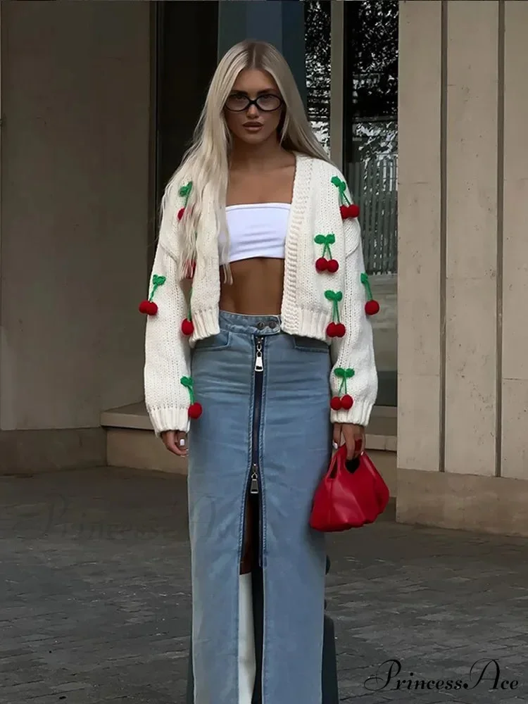 Red Adorned V-neck Cardigan Sweater - Image 3