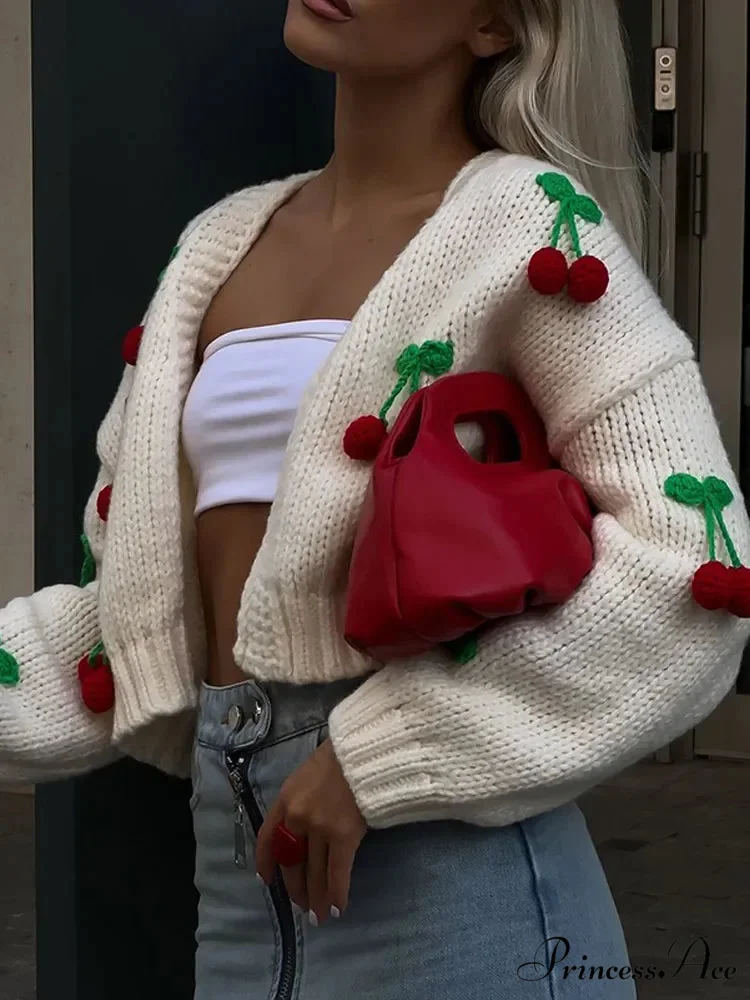 Red Adorned V-neck Cardigan Sweater - Image 4