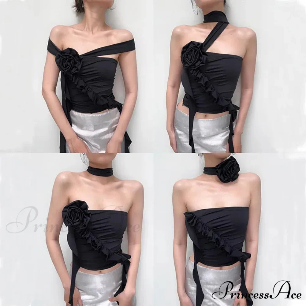 Red Bandage Off Shoulder Halter Backless Bare Midriff Tube Crop Top - Image 6
