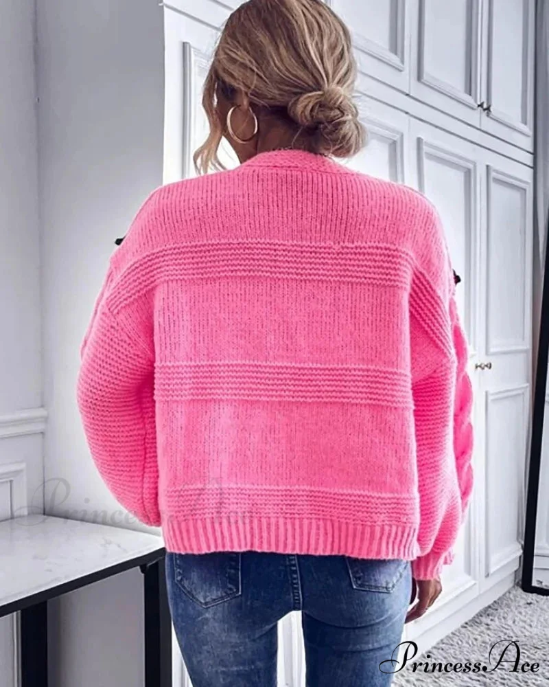 Red Berry Pattern Baggy Knitted Cardigan - Image 2