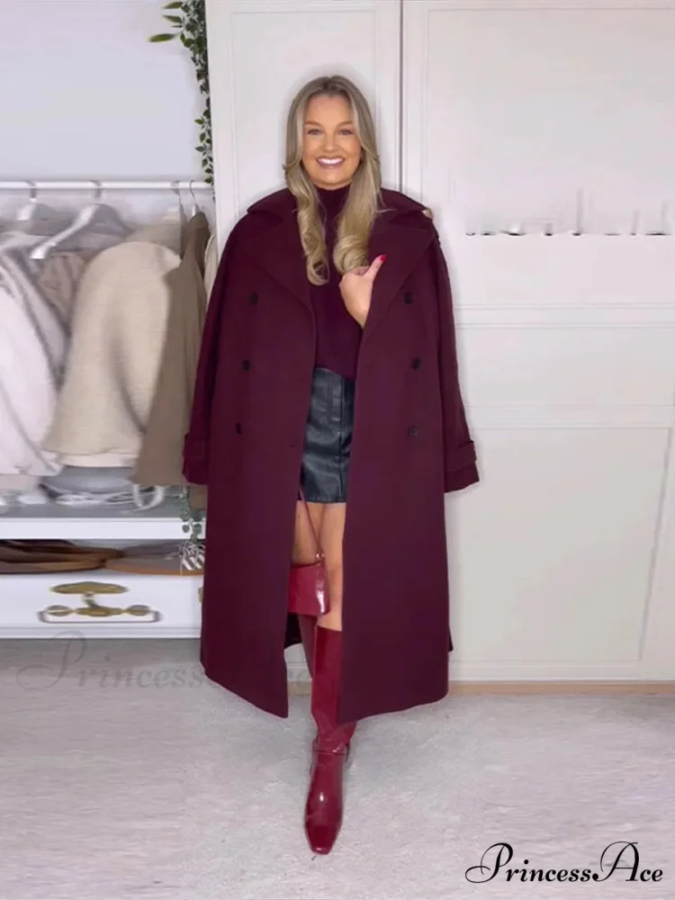 Red Buttons with Belt Wool Coat - Image 4