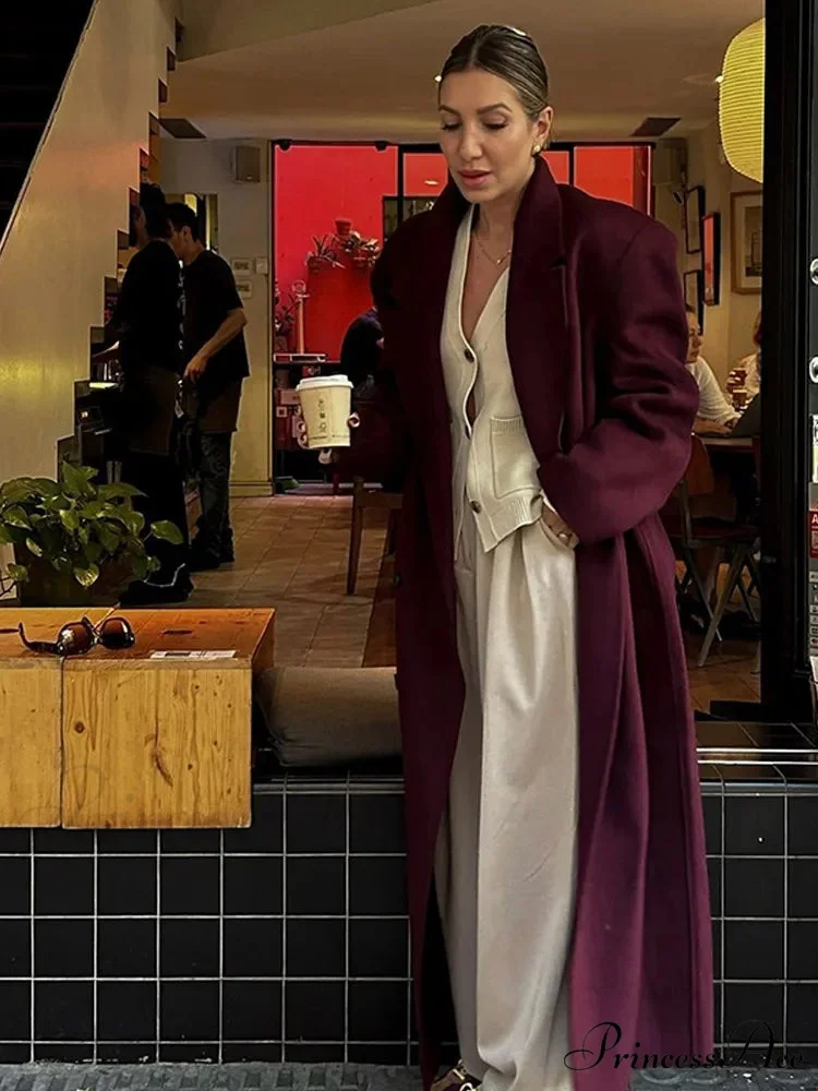 Red Buttons with Belt Wool Coat - Image 6