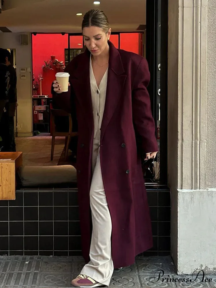 Red Buttons with Belt Wool Coat - Image 7