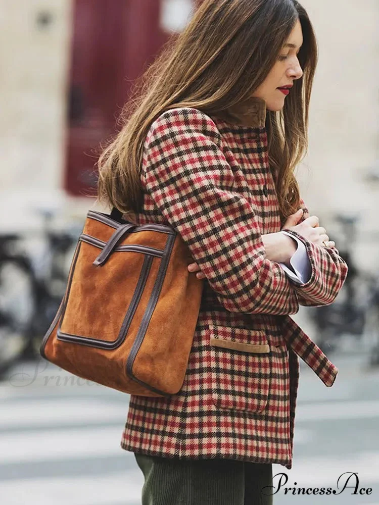 Red Checked Wool Jacket with Belt Coat - Image 4