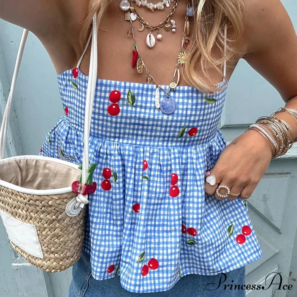 Red Checkered Flared Crop Top - Image 2