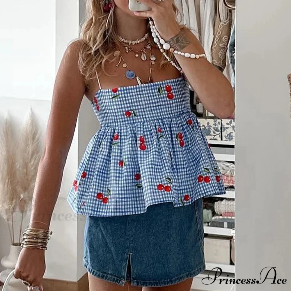 Red Checkered Flared Crop Top - Image 3