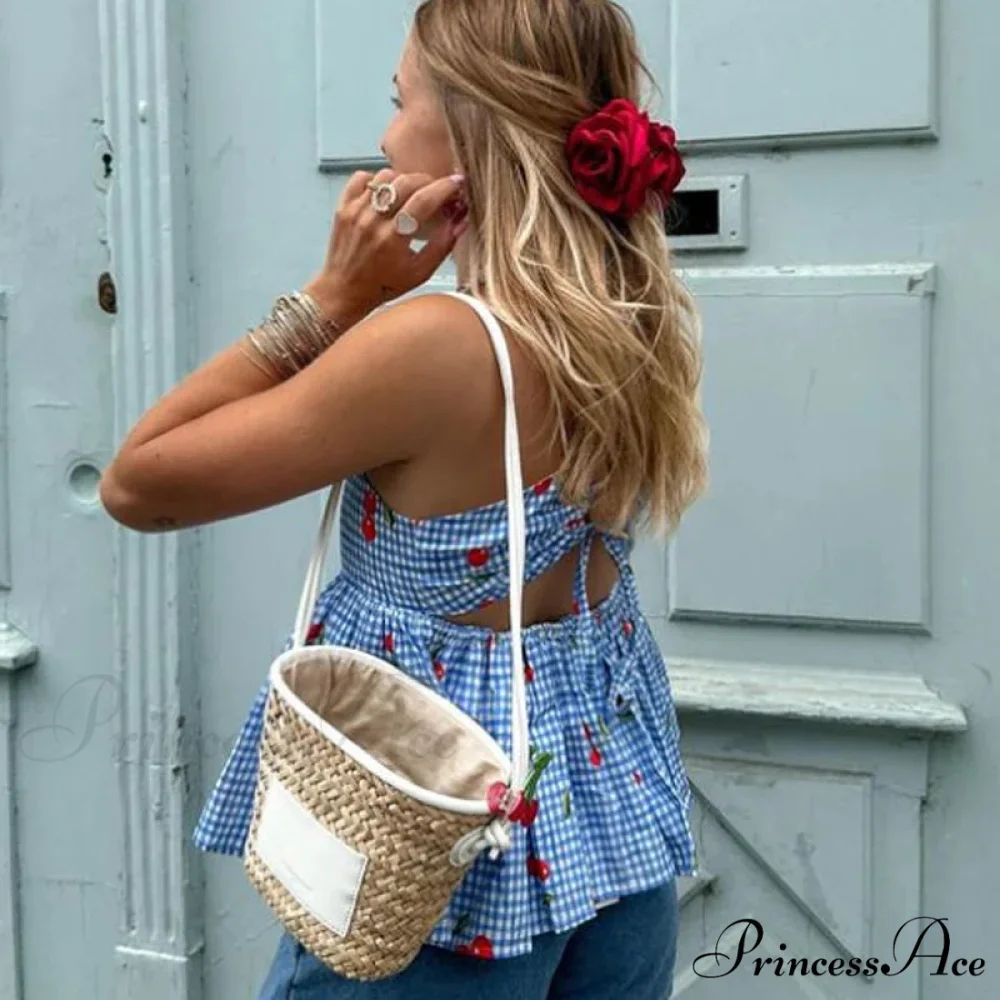 Red Checkered Flared Crop Top - Image 4
