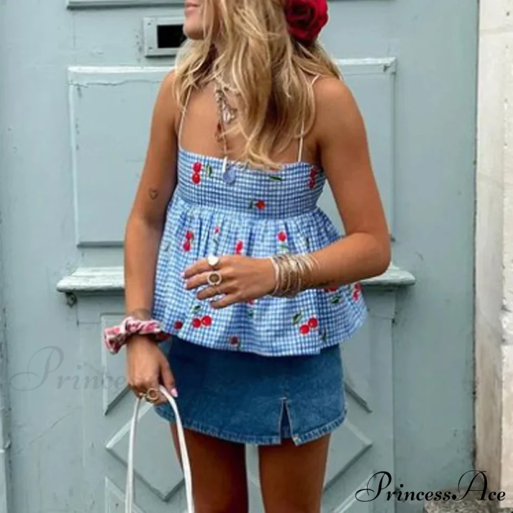 Red Checkered Flared Crop Top - Image 5