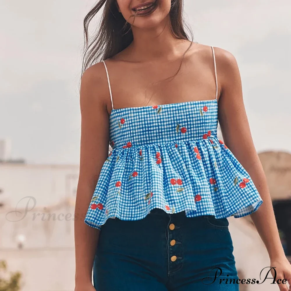 Red Checkered Flared Crop Top - Image 6