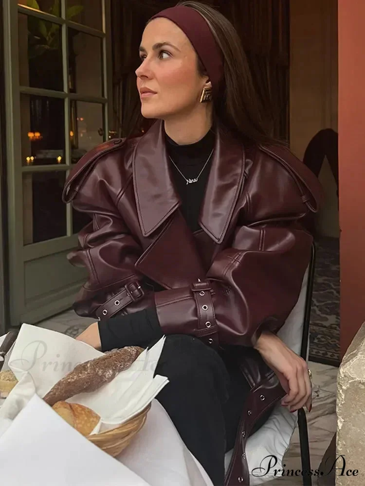 Red Collar Brief Leather Jacket - Image 6