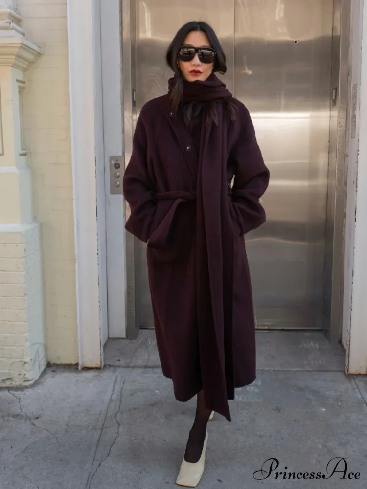 Red Extended Sleeve Wrap Wool Coat - Image 2