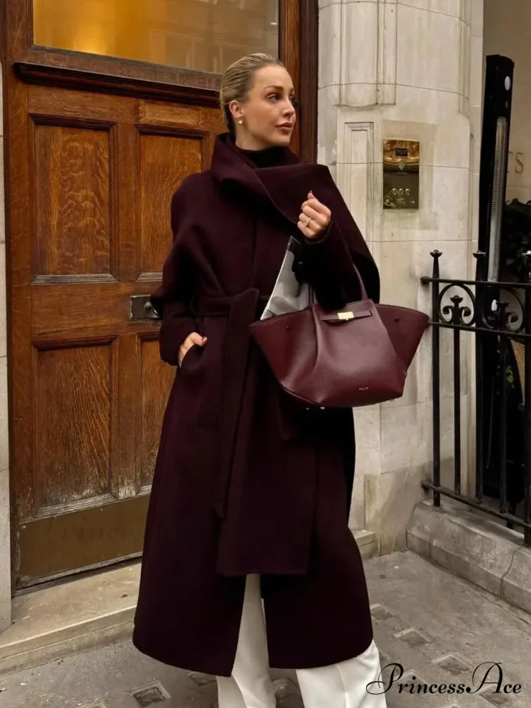 Red Extended Sleeve Wrap Wool Coat - Image 3