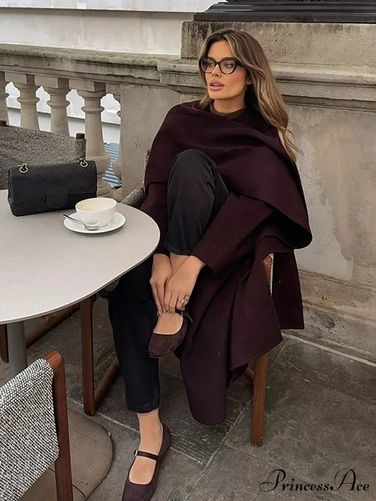 Red Extended Sleeve Wrap Wool Coat - Image 4