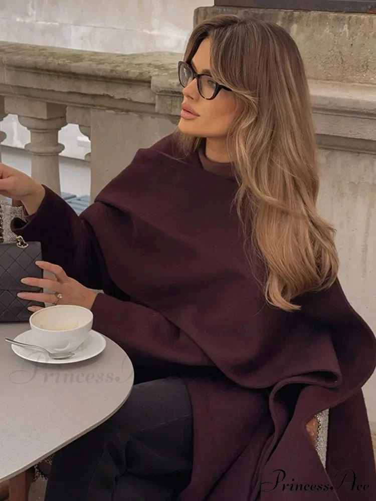 Red Extended Sleeve Wrap Wool Coat - Image 5