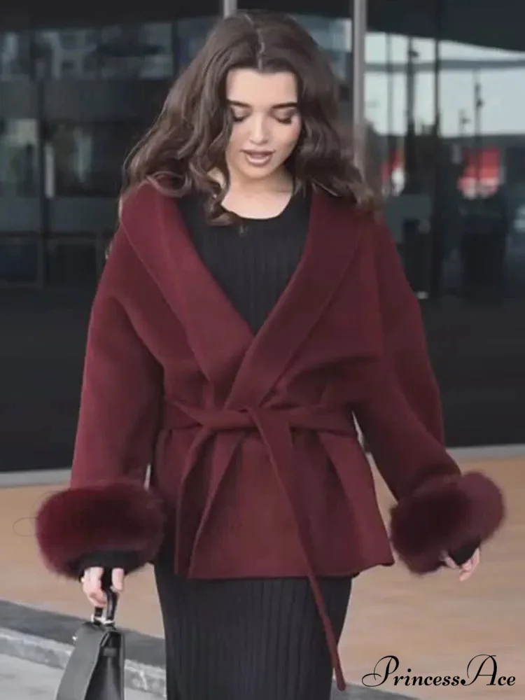 Red Folded Woolen Coat - Image 2