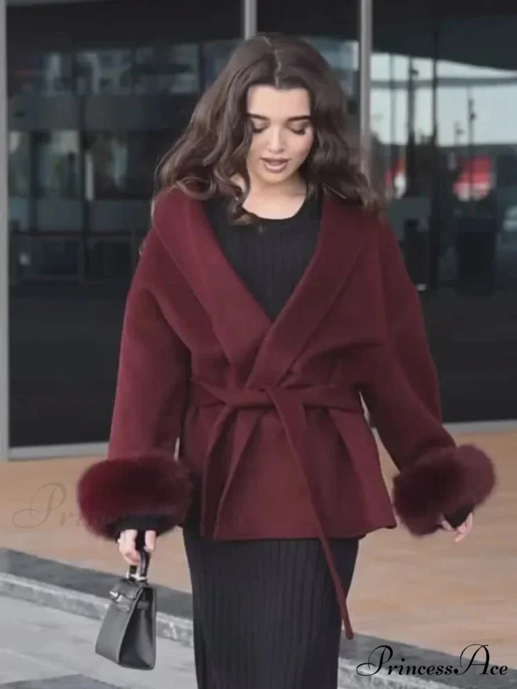 Red Folded Woolen Coat - Image 8