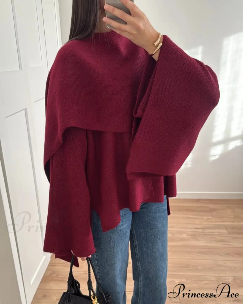 Red Knitted Jacket with Scarf Coat - Image 4