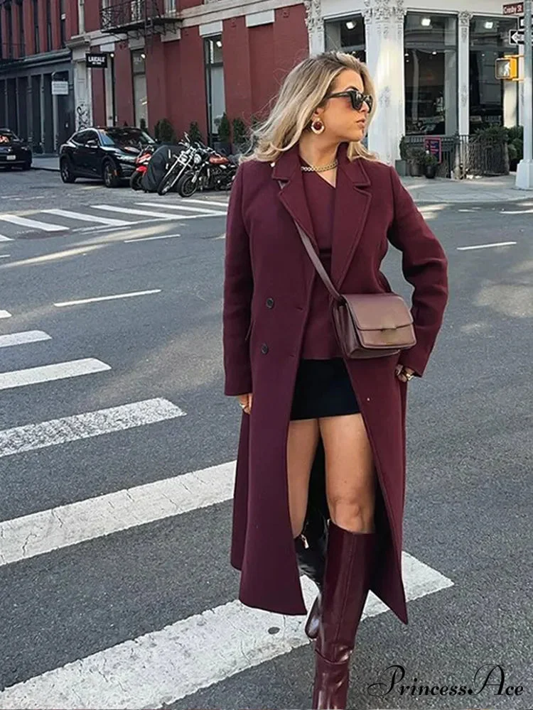 Red Lapel Wool Mix Long Coat - Image 3